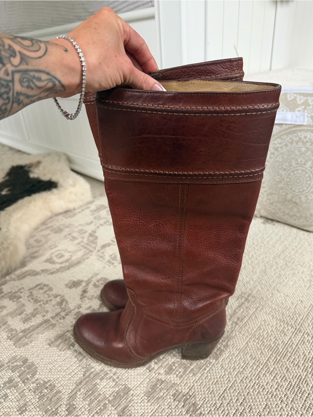 Frye Jane Stitched Knee High Heeled Boots - Picture 2 of 10